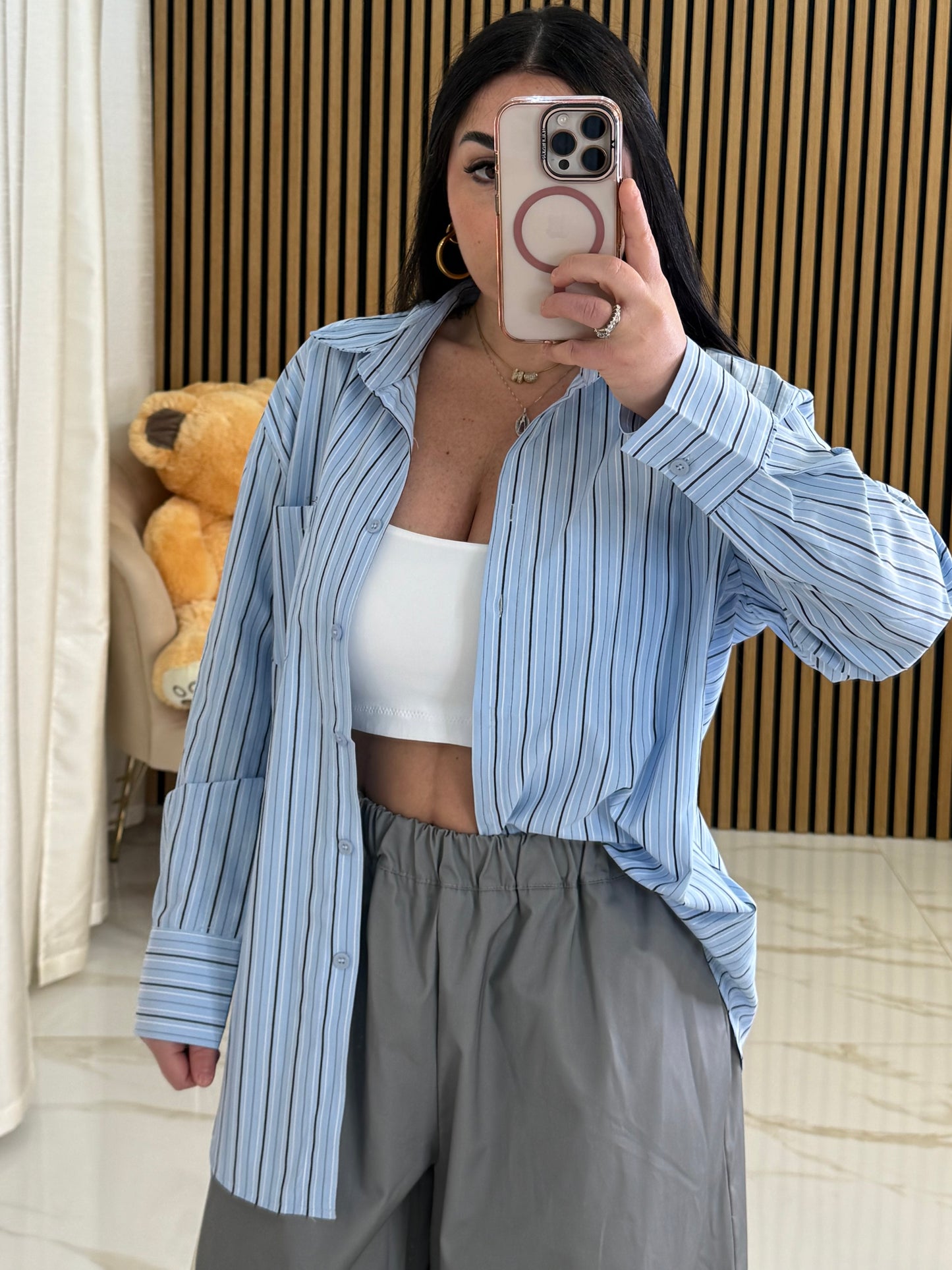 Camicia righe azzurra